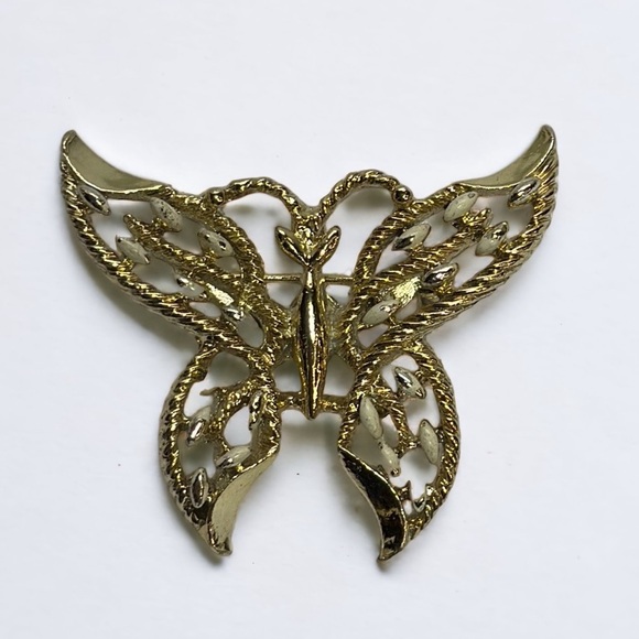 Gerrys Jewelry - Vintage Gold Butterfly Brooch With White Cabochon Accents